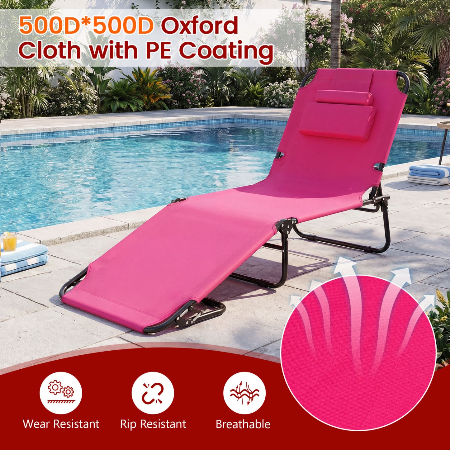Folding Tanning Chair with Face Hole & 3 Removable Pillows