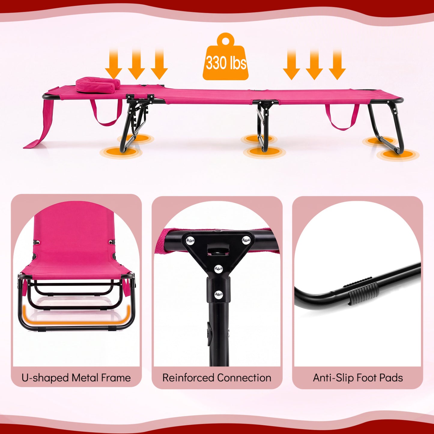 Folding Tanning Chair with Face Hole & 3 Removable Pillows