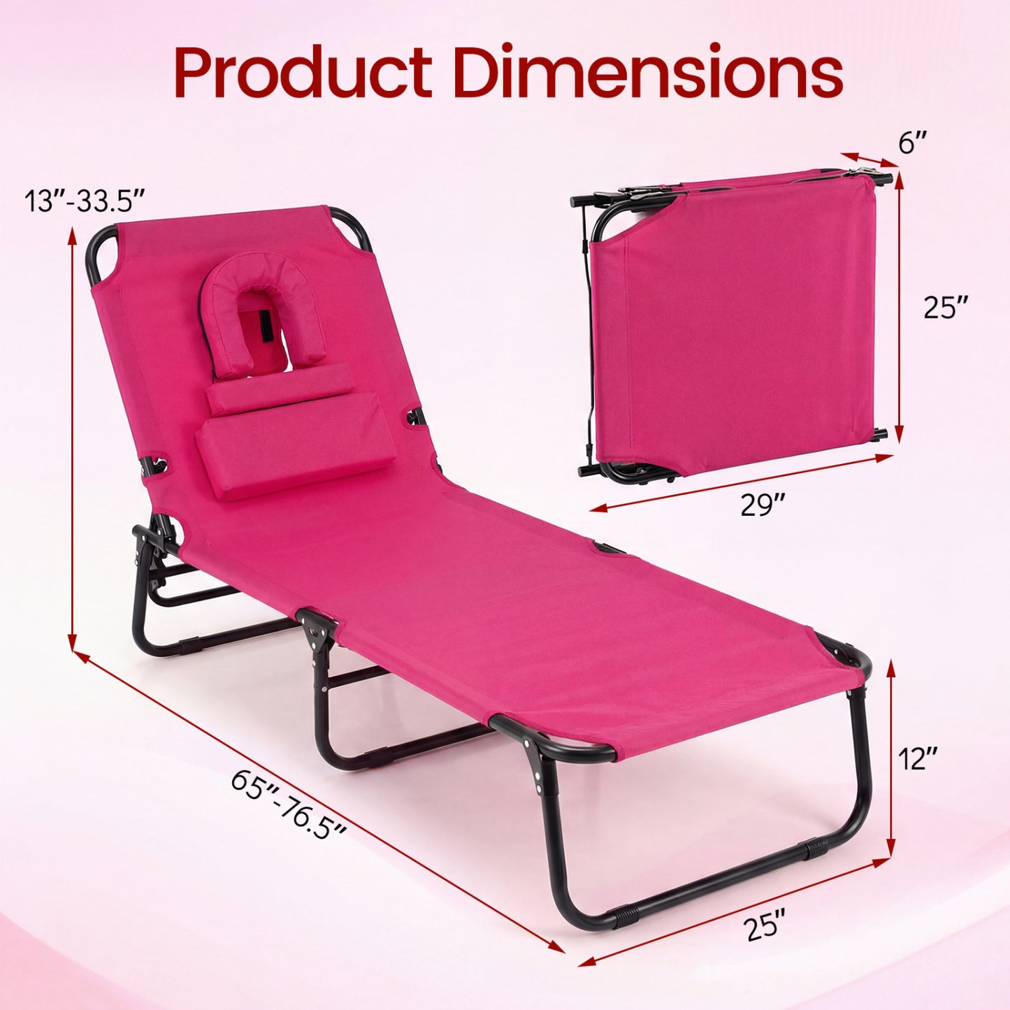 Folding Tanning Chair with Face Hole & 3 Removable Pillows