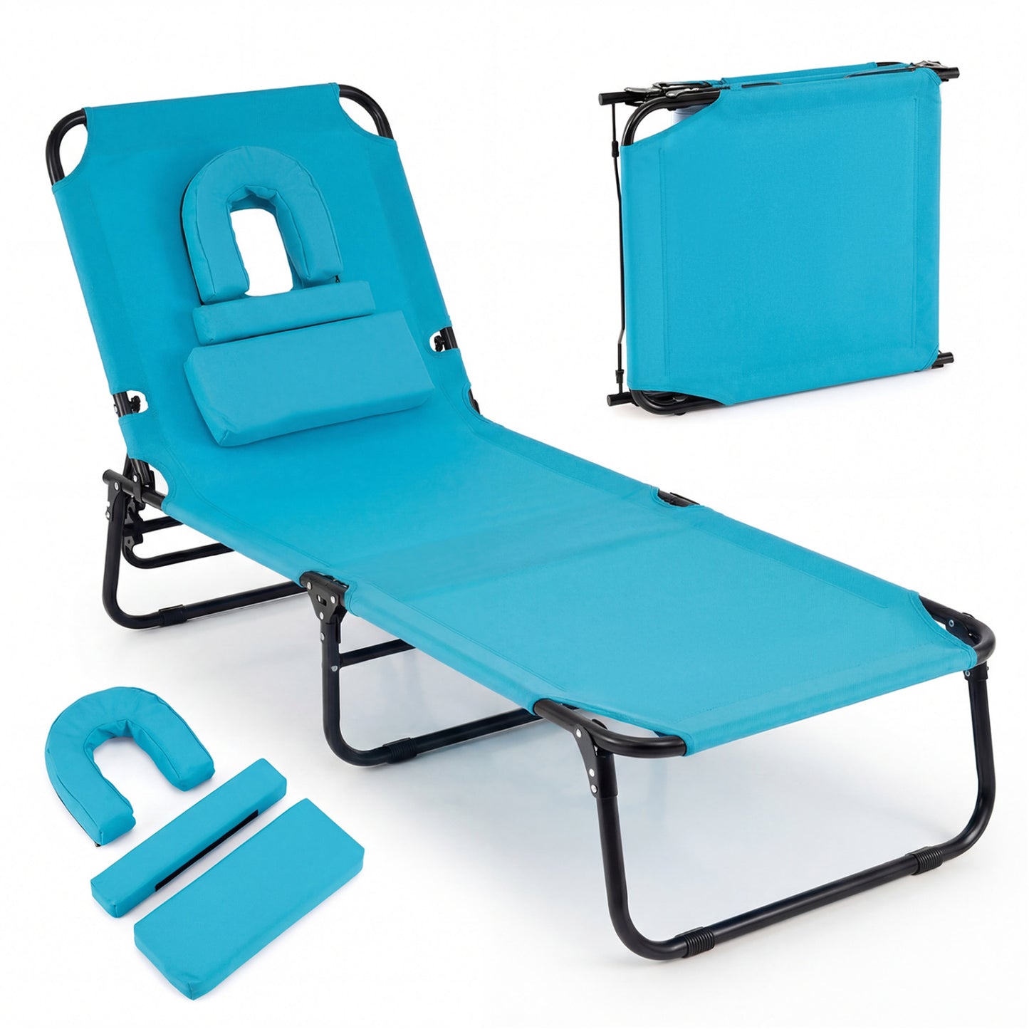 Folding Tanning Chair with Face Hole & 3 Removable Pillows