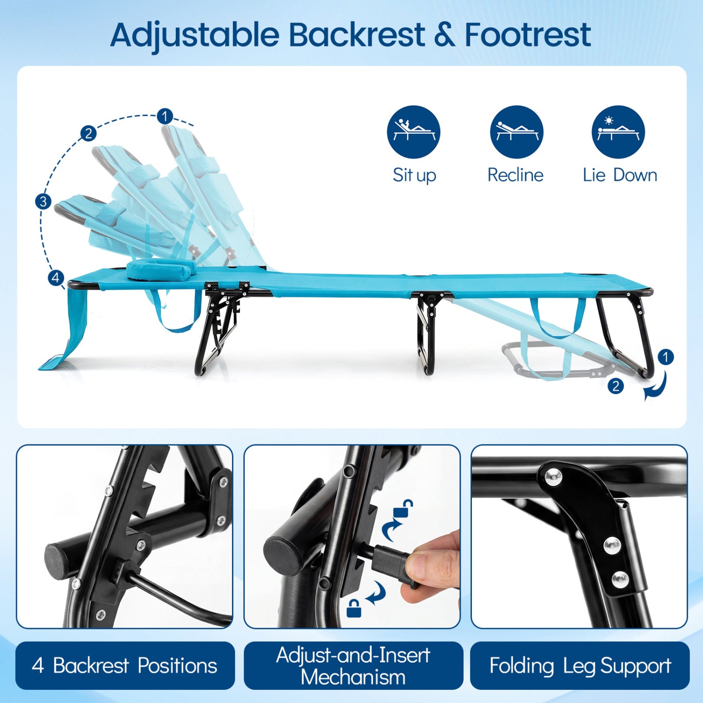 Folding Tanning Chair with Face Hole & 3 Removable Pillows