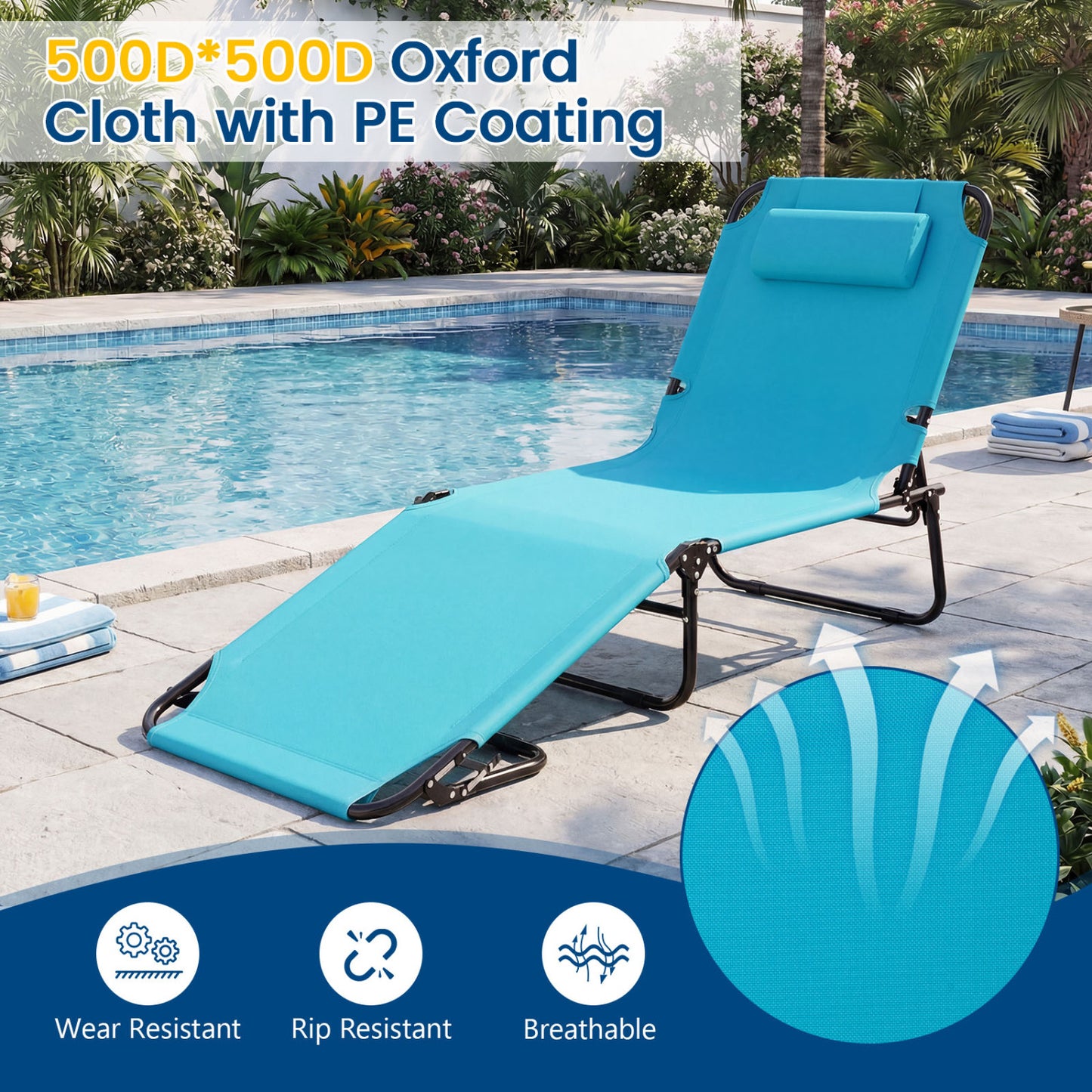 Folding Tanning Chair with Face Hole & 3 Removable Pillows