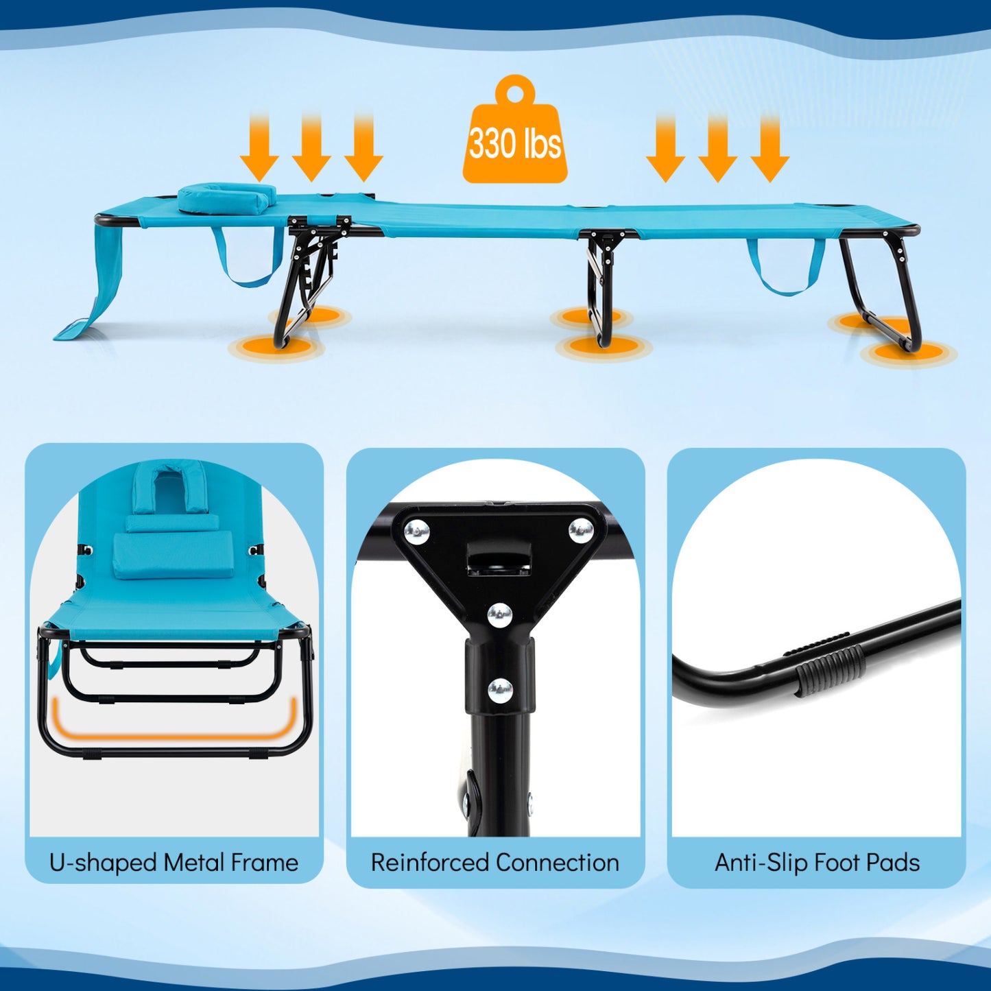 Folding Tanning Chair with Face Hole & 3 Removable Pillows