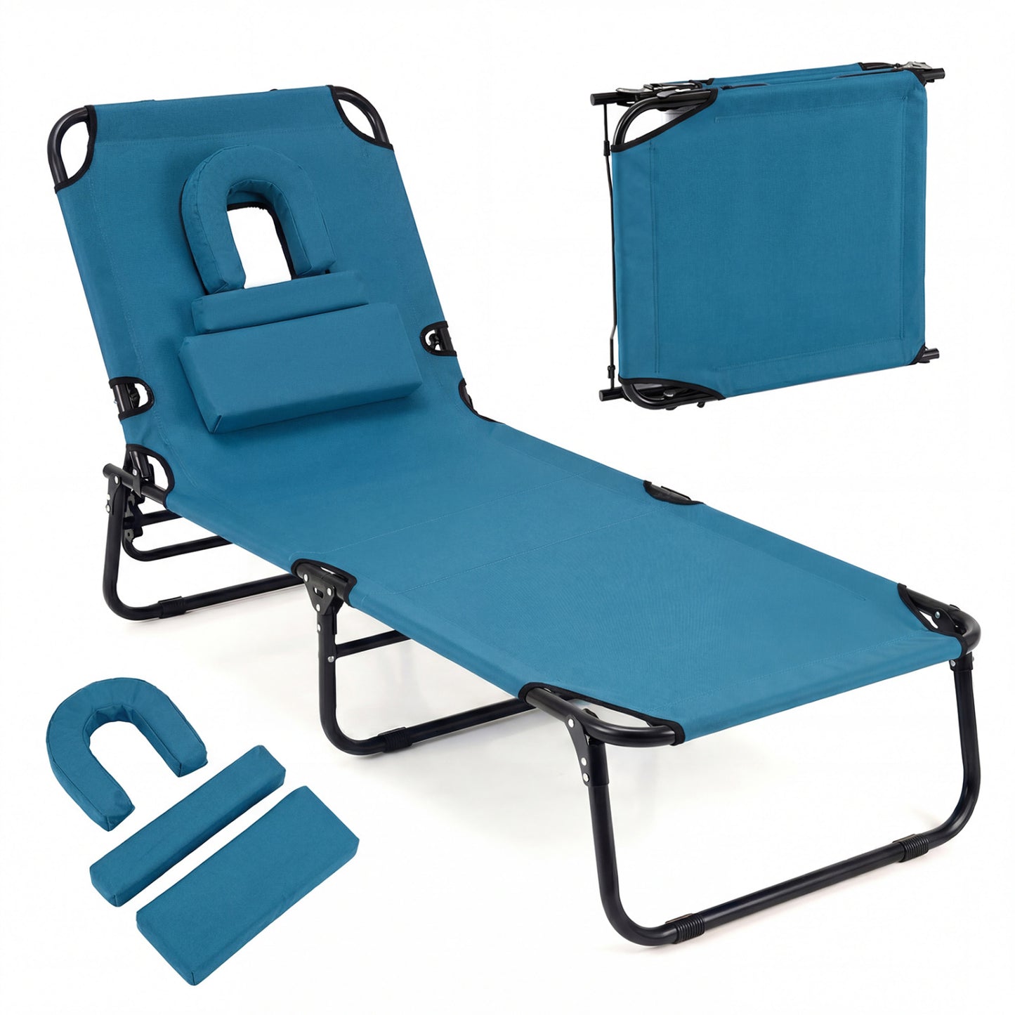 Folding Tanning Chair with Face Hole & 3 Removable Pillows