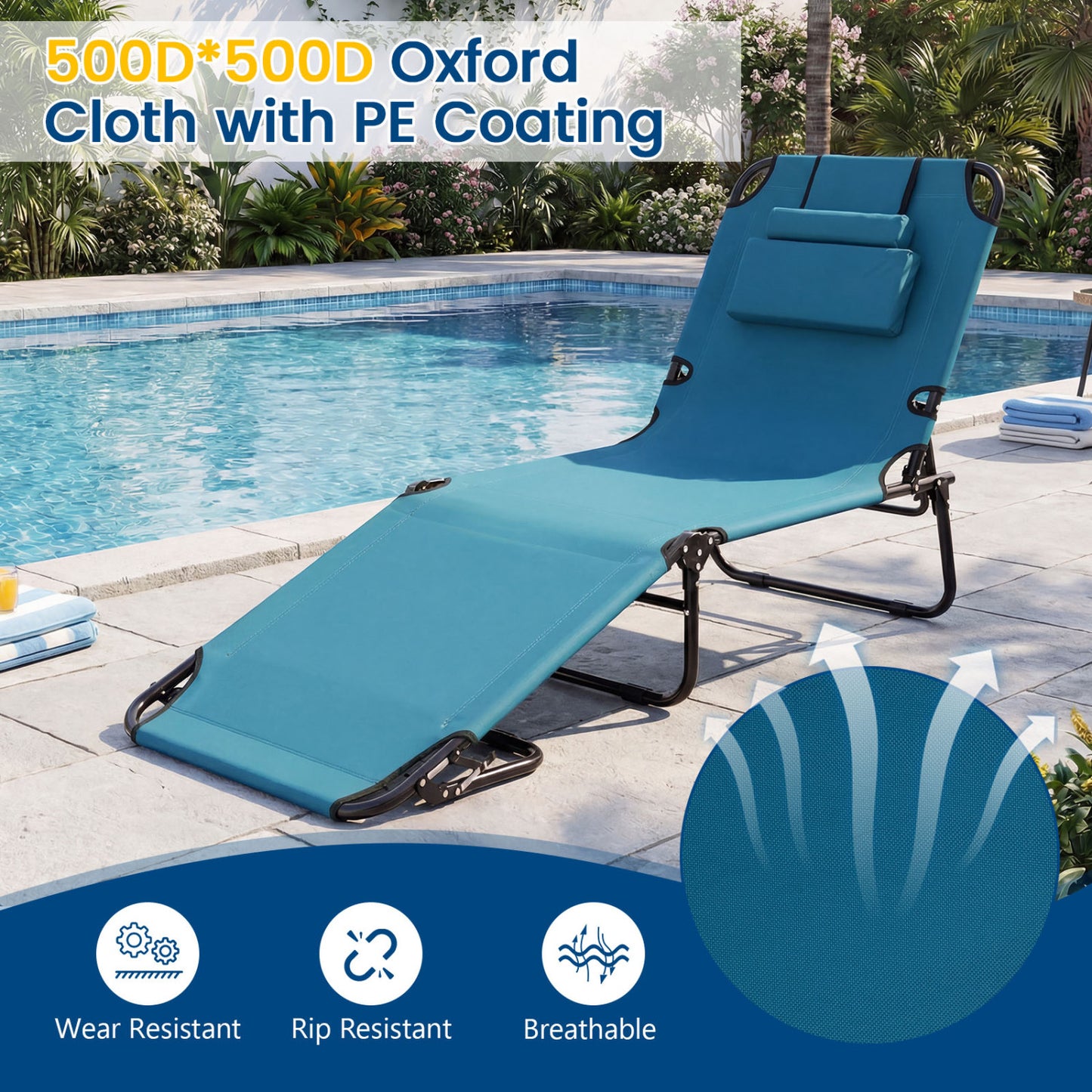 Folding Tanning Chair with Face Hole & 3 Removable Pillows