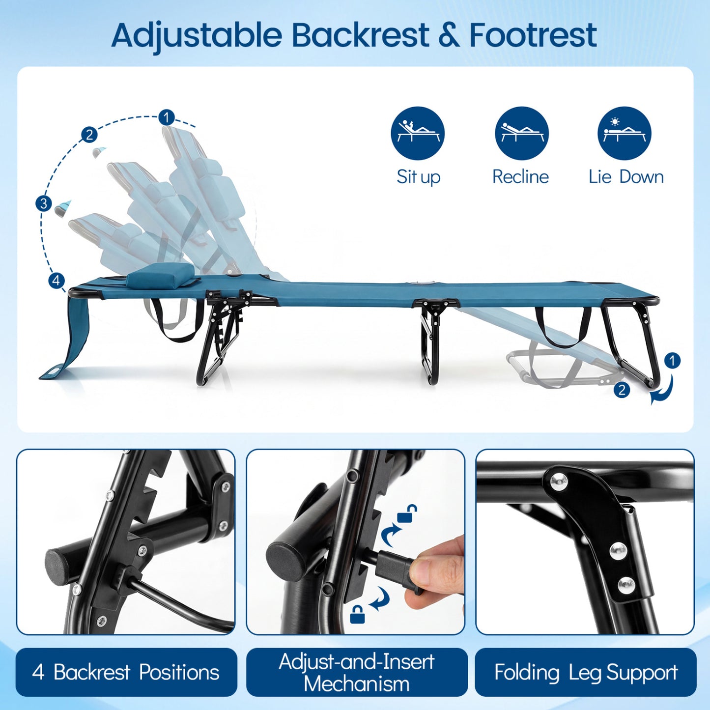 Folding Tanning Chair with Face Hole & 3 Removable Pillows