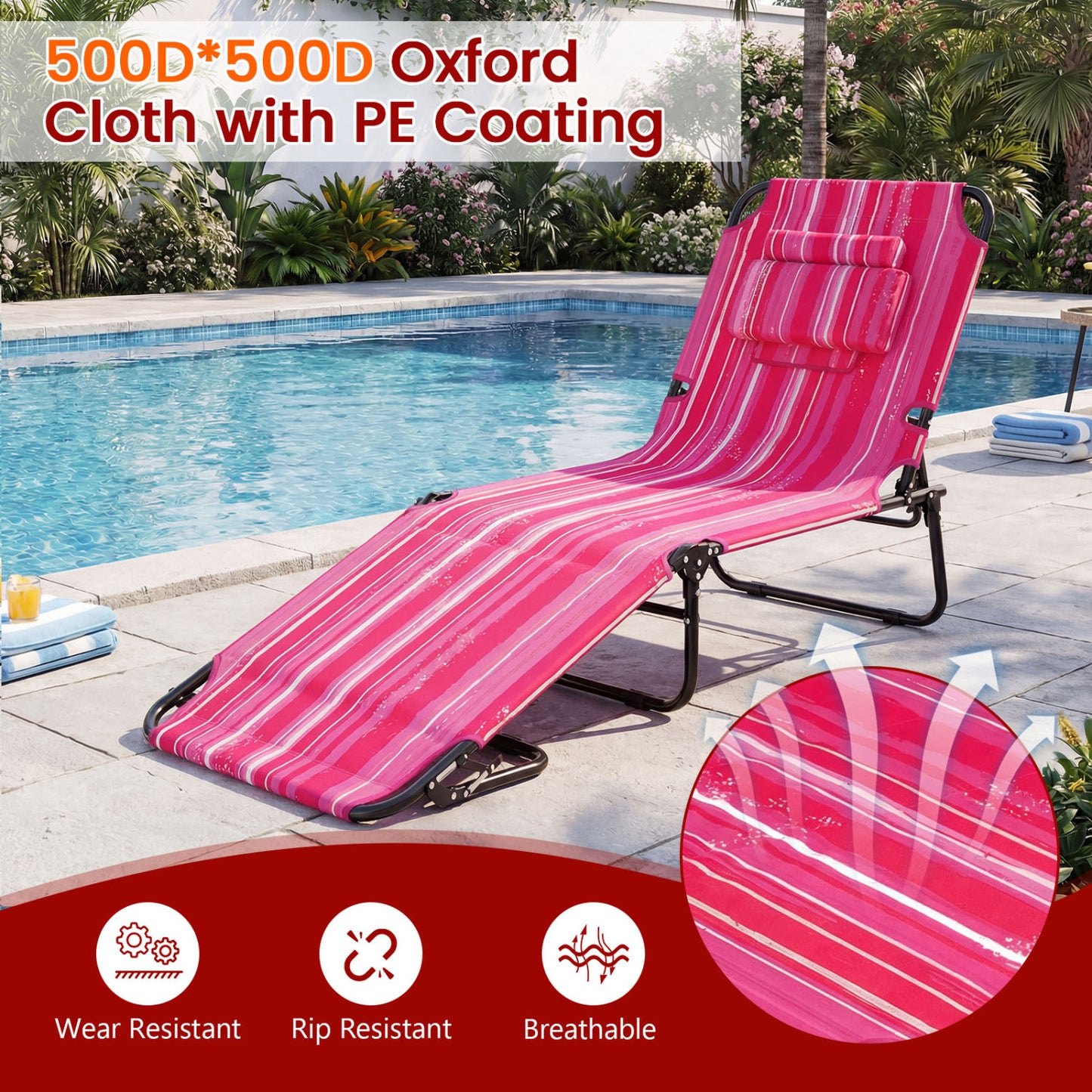 Folding Tanning Chair with Face Hole & 3 Removable Pillows