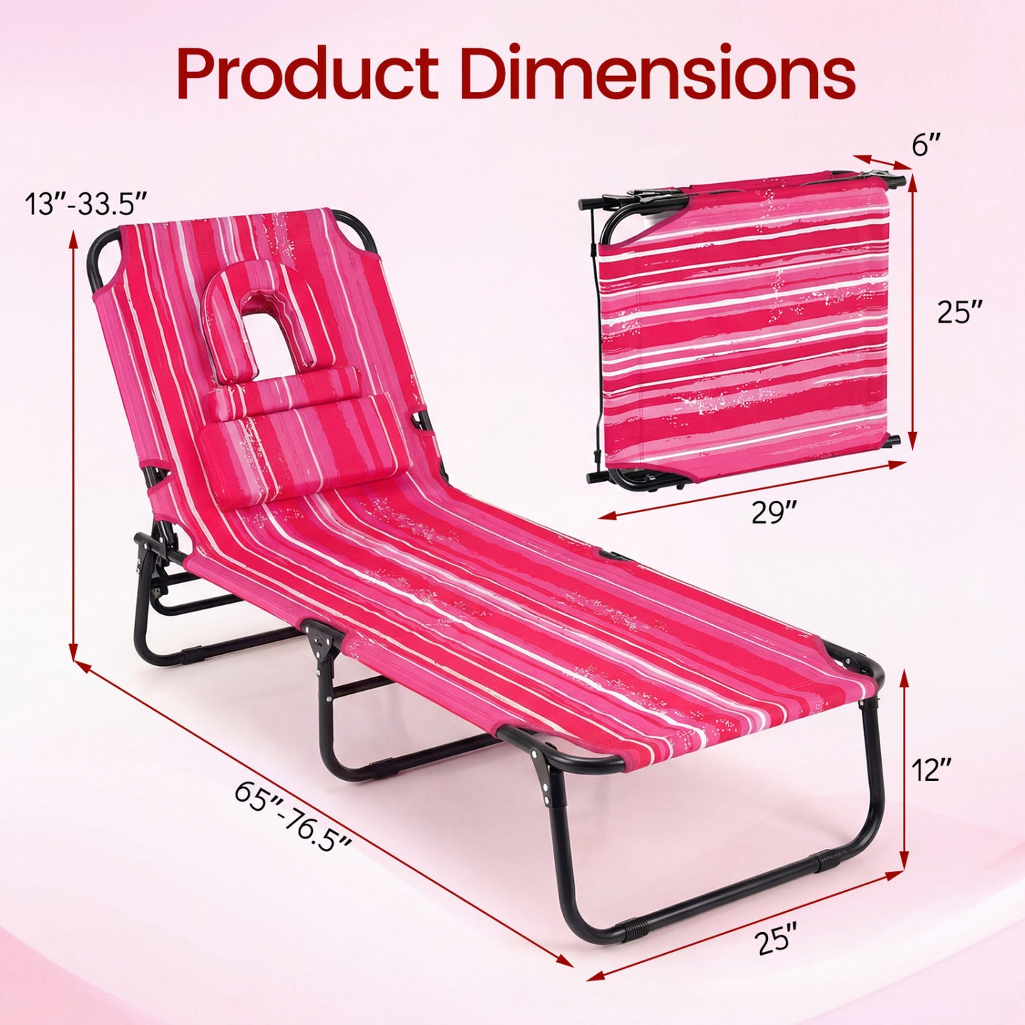 Folding Tanning Chair with Face Hole & 3 Removable Pillows