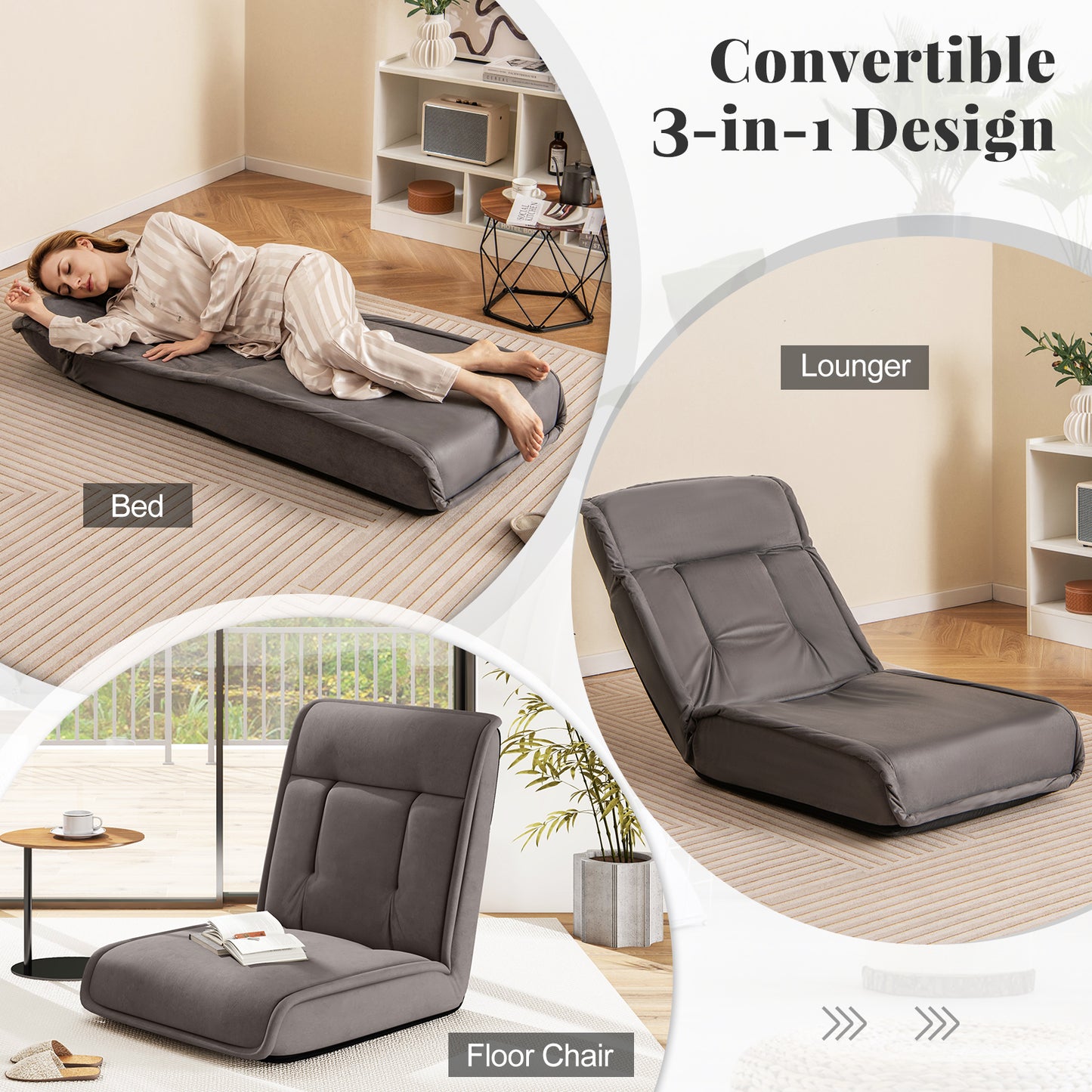 Folding Floor Chair with 14-Position Adjustable Backrest