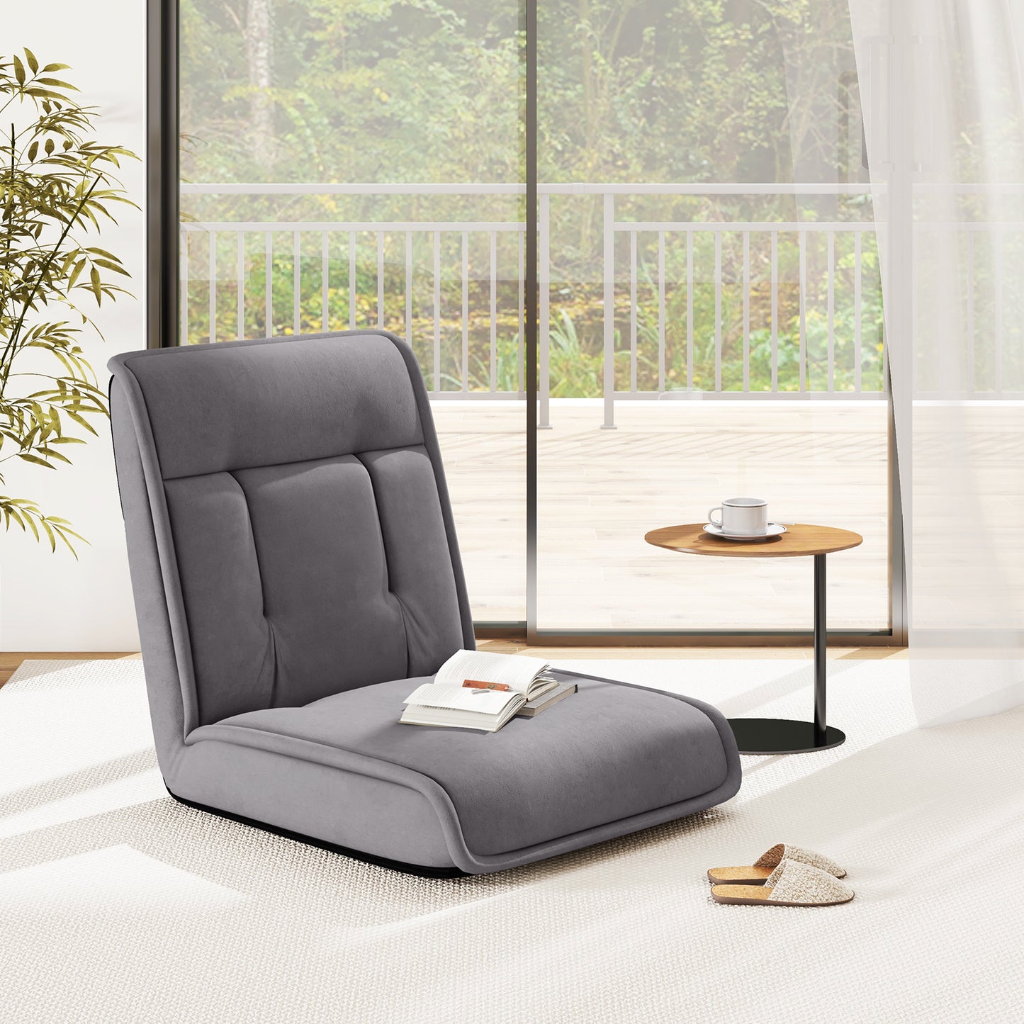 Folding Floor Chair with 14-Position Adjustable Backrest