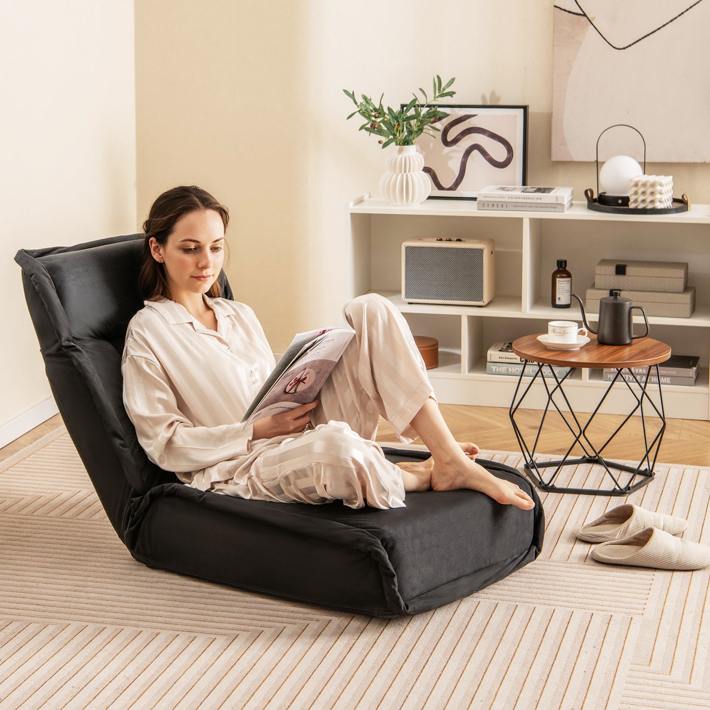 Folding Floor Chair with 14-Position Adjustable Backrest