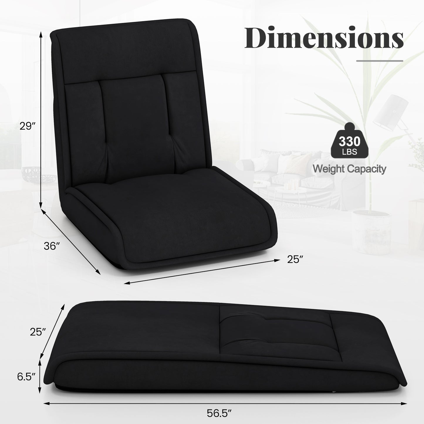 Folding Floor Chair with 14-Position Adjustable Backrest