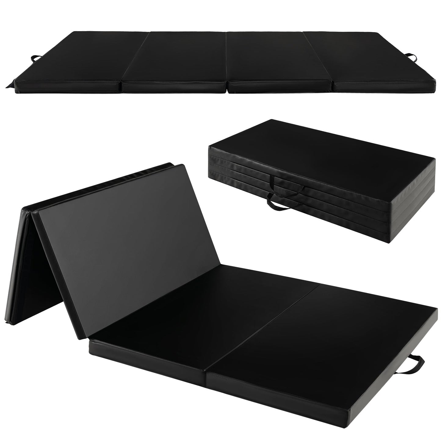 Folding Gymnastics Mat with Carry Handles and Sweatproof Detachable PU Leather Cover