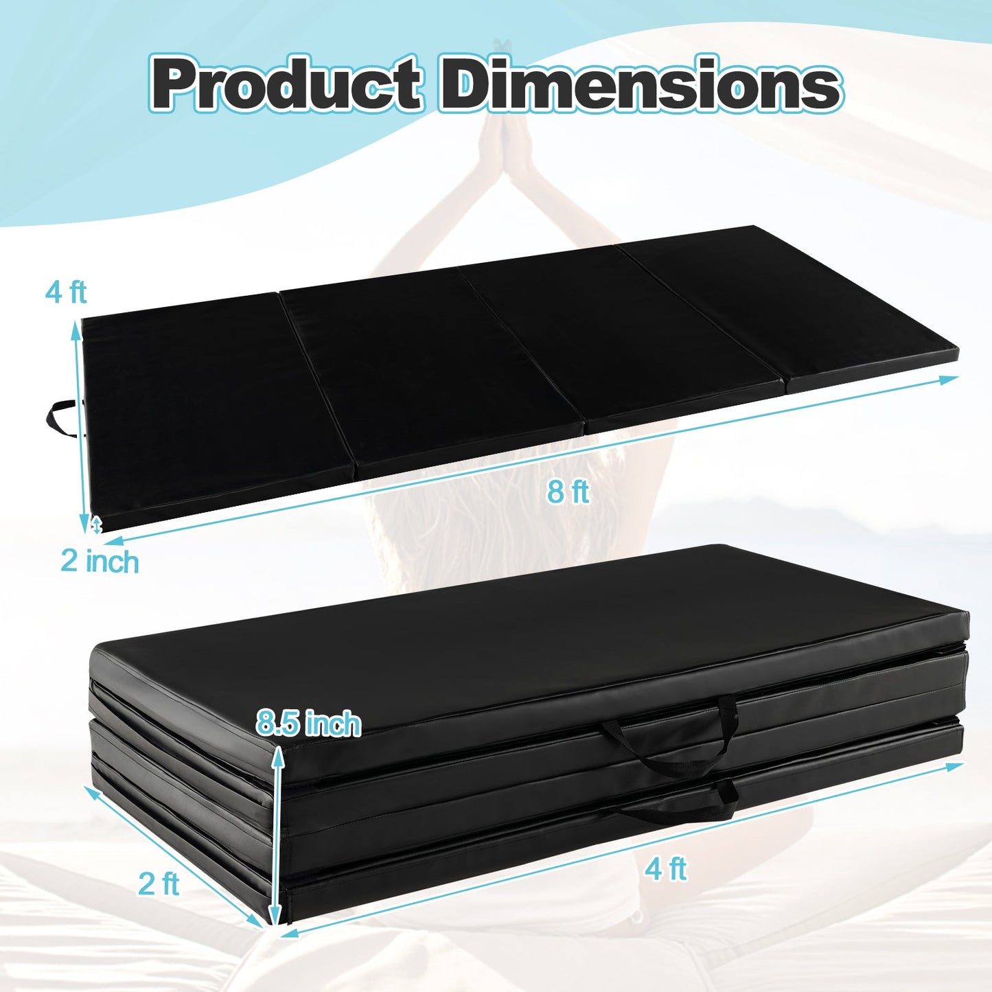 Folding Gymnastics Mat with Carry Handles and Sweatproof Detachable PU Leather Cover