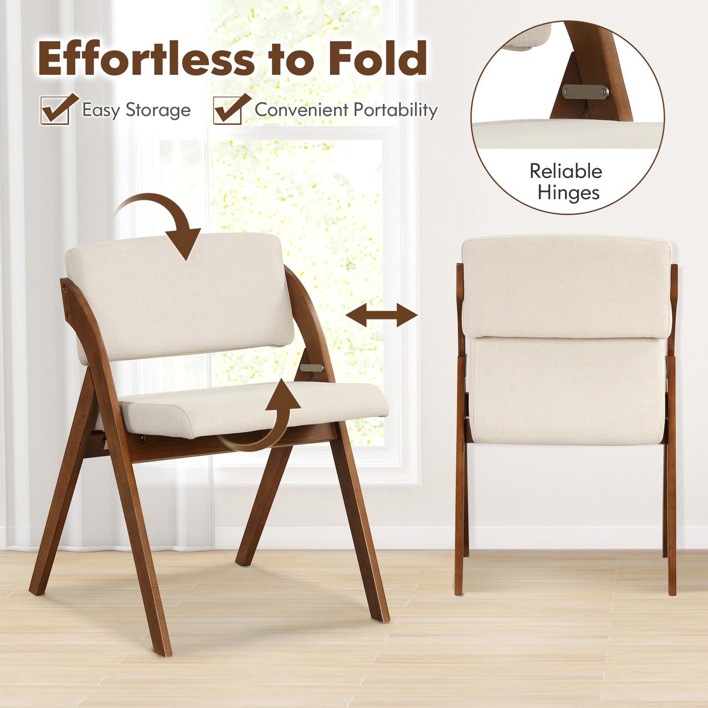 Folding Dining Chairs Set of 2 with Padded Seats