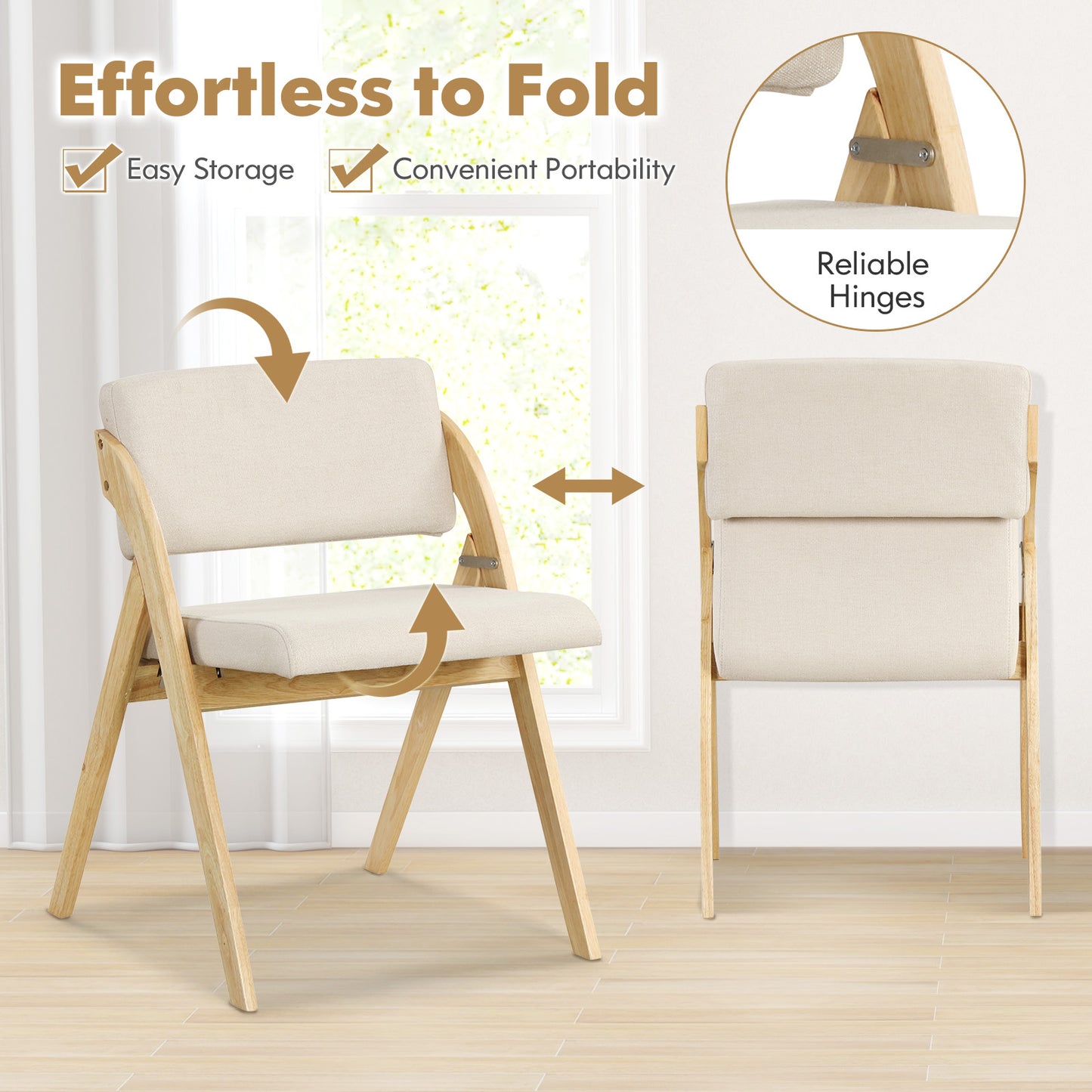 Folding Dining Chairs Set of 2 with Padded Seats