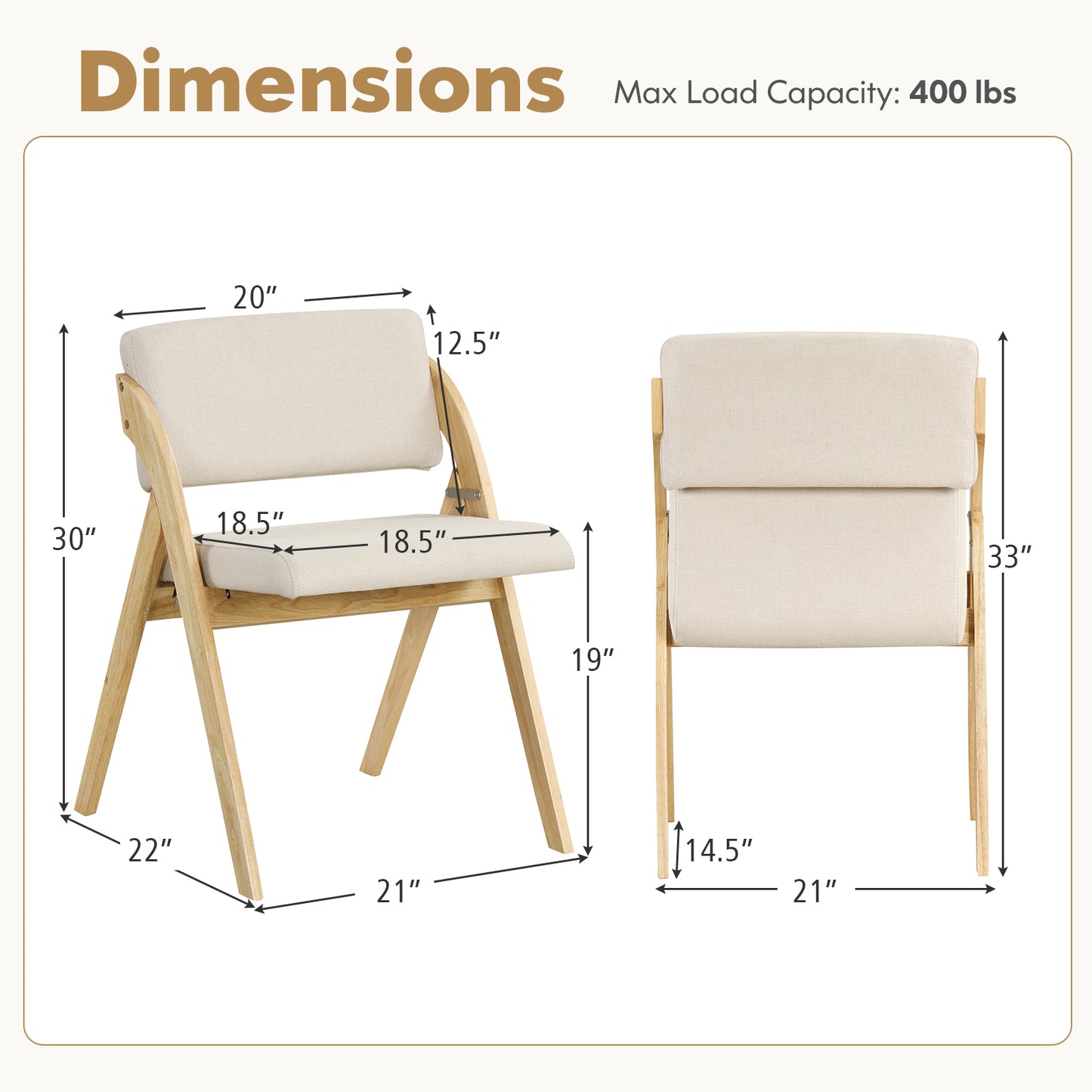 Folding Dining Chairs Set of 2 with Padded Seats