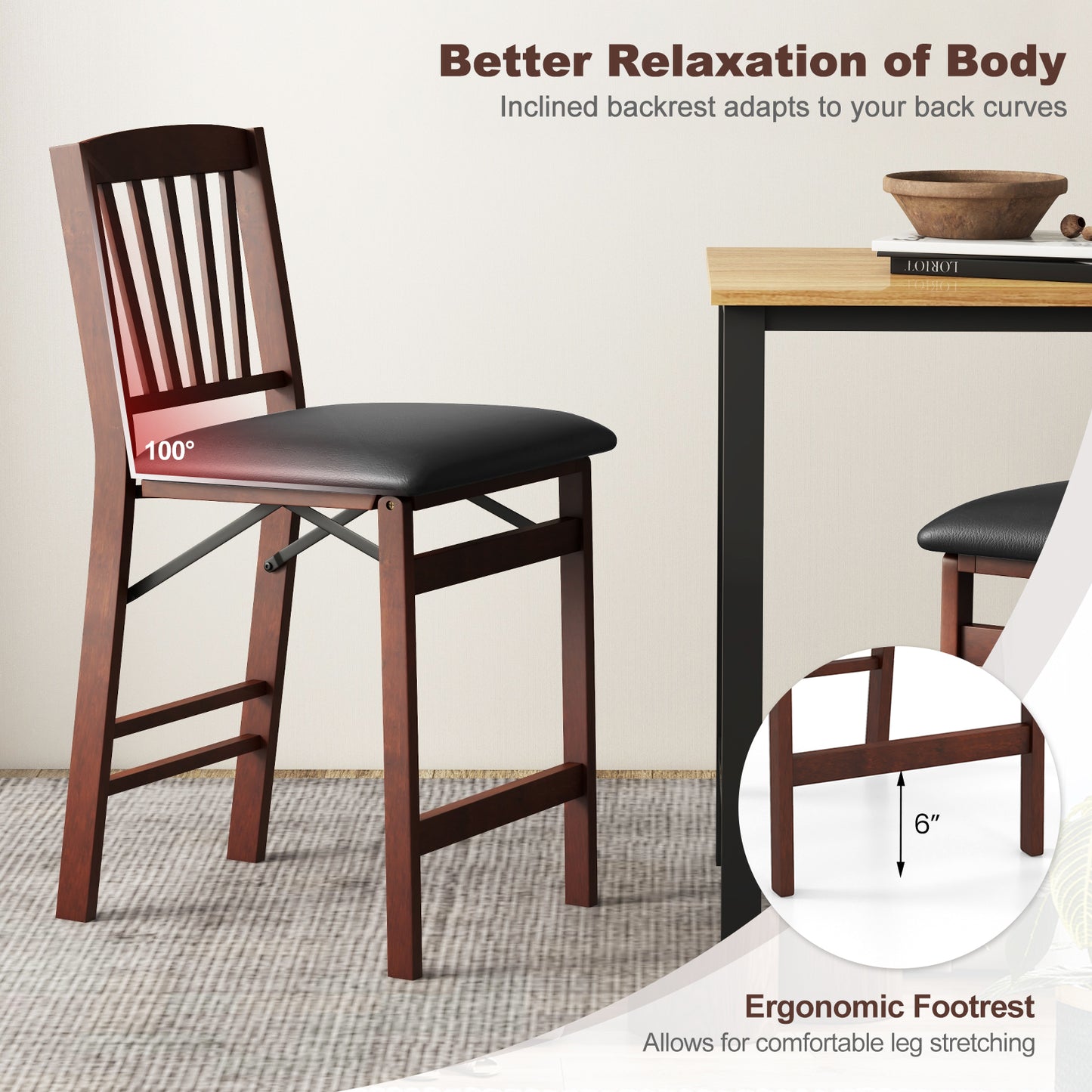 Folding Counter Height Bar Stools with Padded Seat, Set of 2