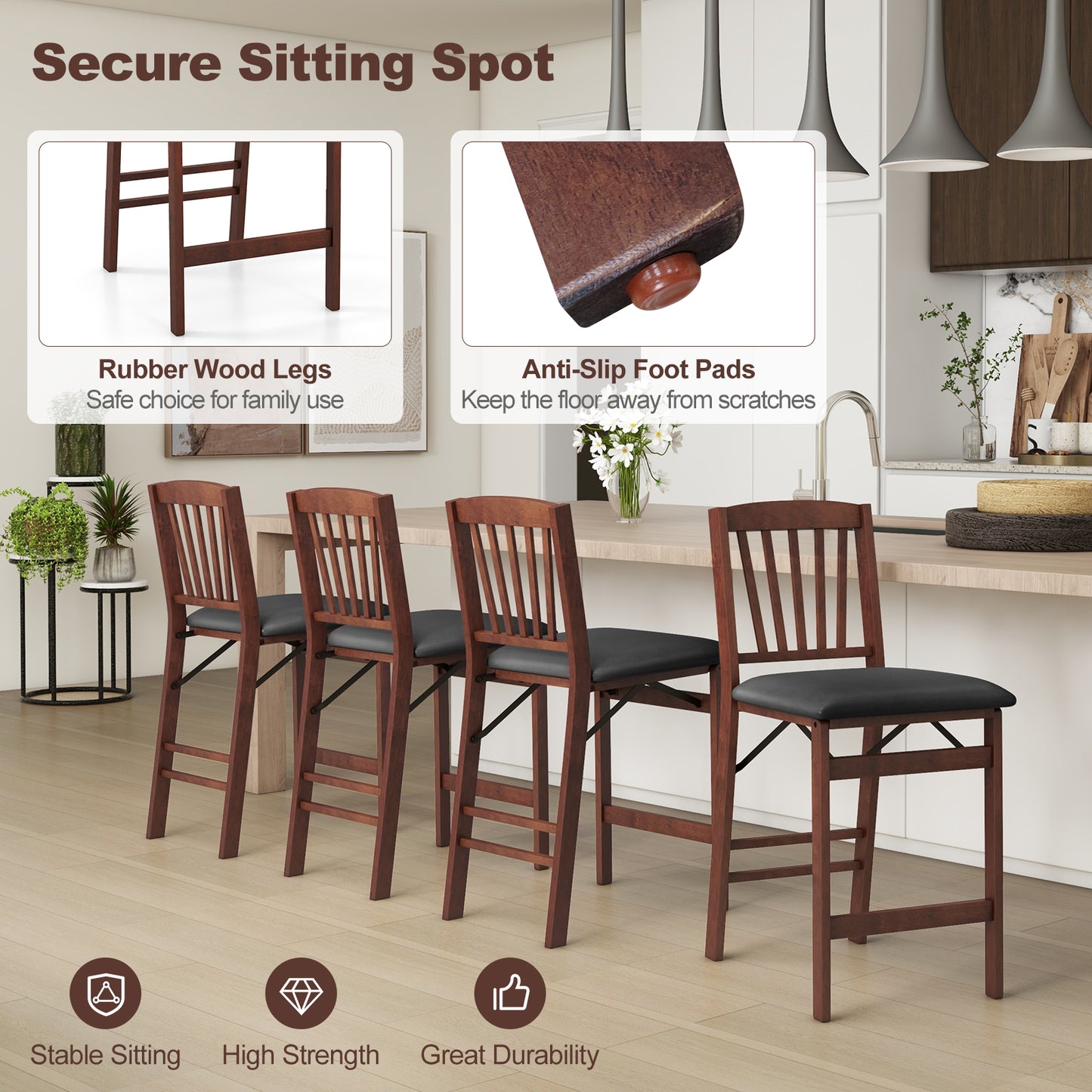 Folding Counter Height Bar Stools with Padded Seat, Set of 2