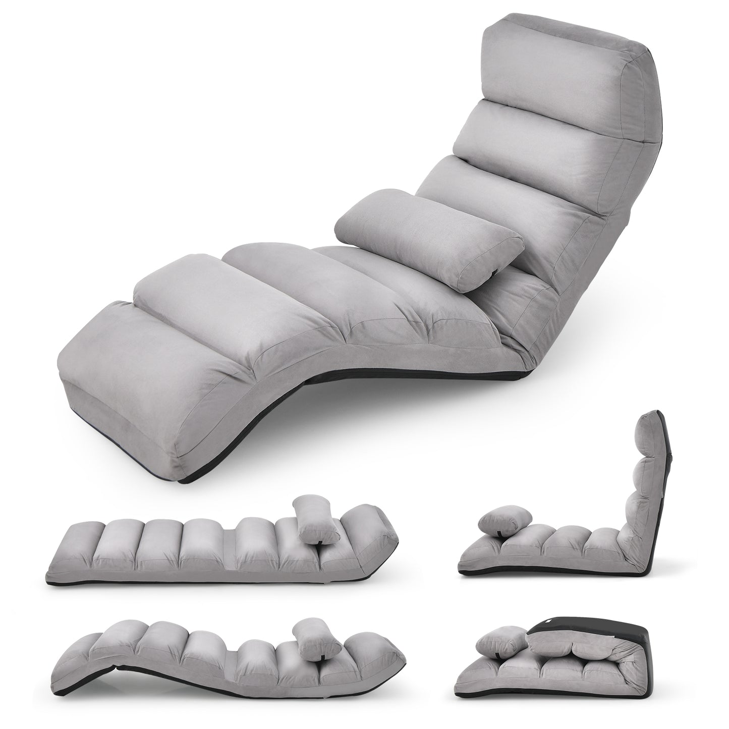 Folding Floor Sofa Chair with Pillow - Adjustable Lounge Bed