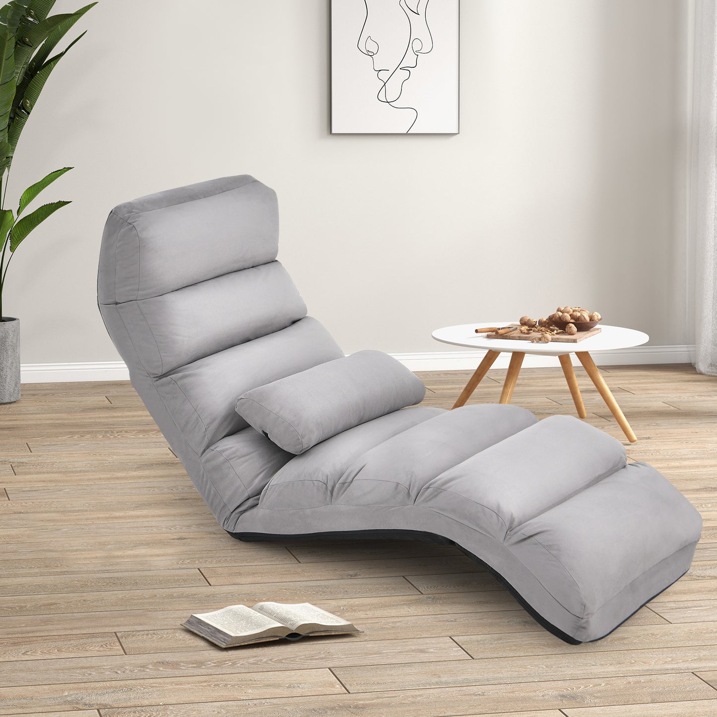 Folding Floor Sofa Chair with Pillow - Adjustable Lounge Bed
