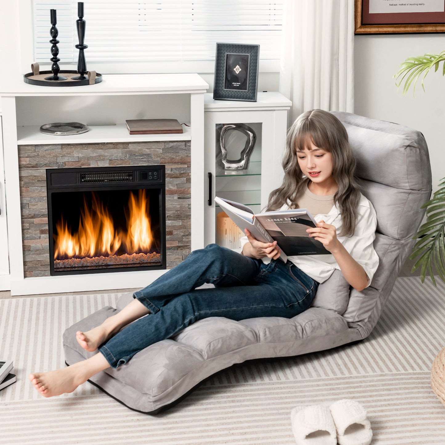 Folding Floor Sofa Chair with Pillow - Adjustable Lounge Bed