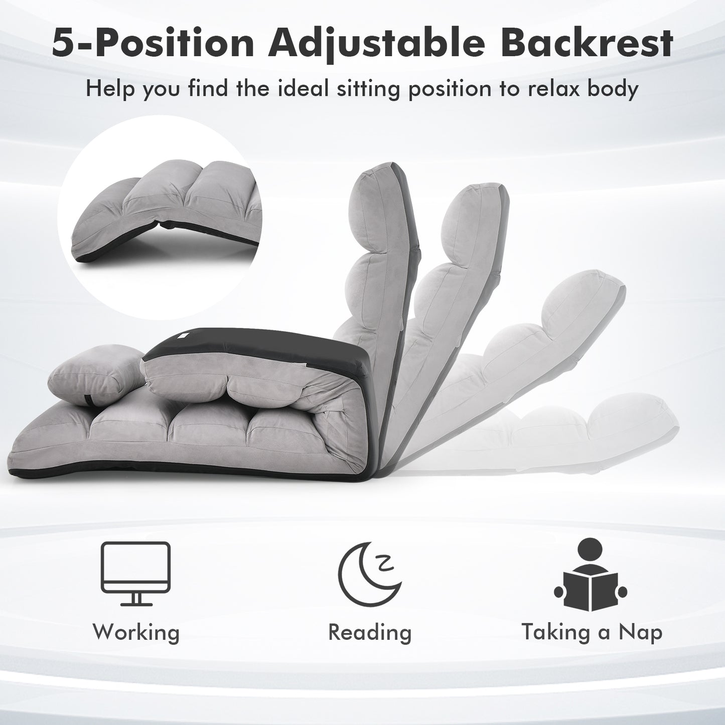 Folding Floor Sofa Chair with Pillow - Adjustable Lounge Bed