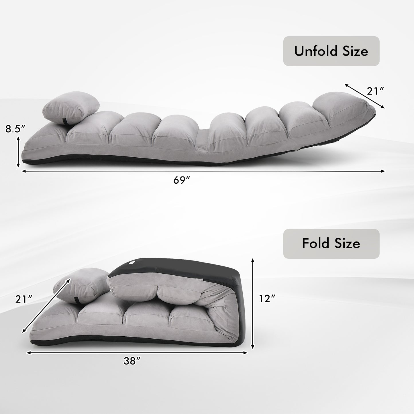 Folding Floor Sofa Chair with Pillow - Adjustable Lounge Bed