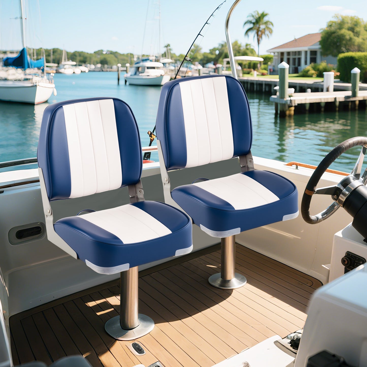 Folding Boat Seats 2-Pack Low Back Waterproof Marine Chairs
