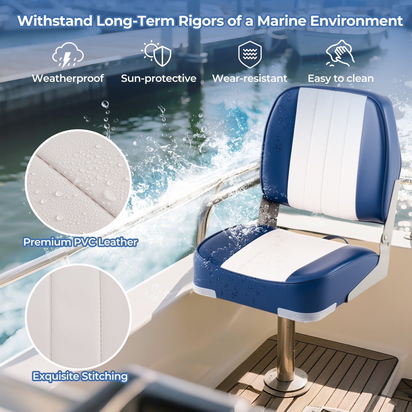 Folding Boat Seats 2-Pack Low Back Waterproof Marine Chairs