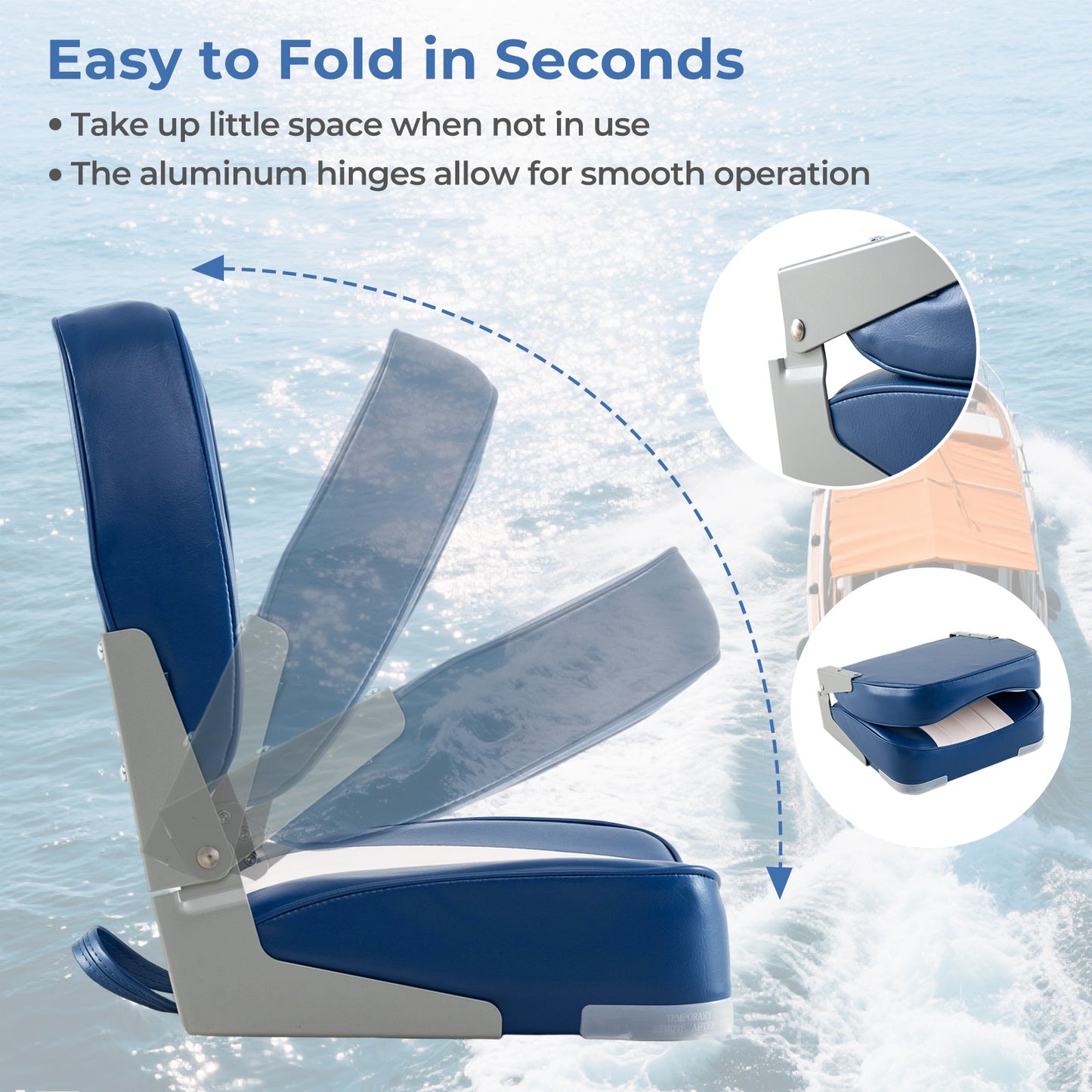 Folding Boat Seats 2-Pack Low Back Waterproof Marine Chairs