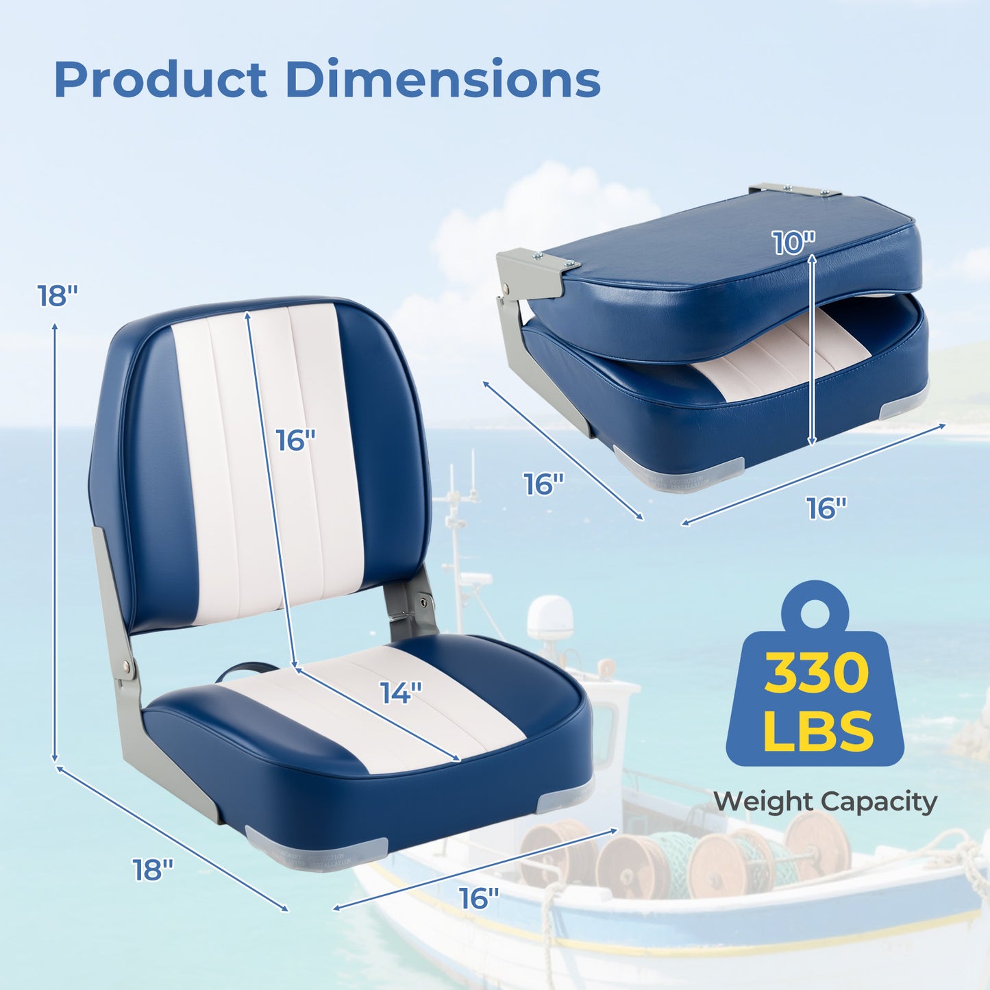 Folding Boat Seats 2-Pack Low Back Waterproof Marine Chairs