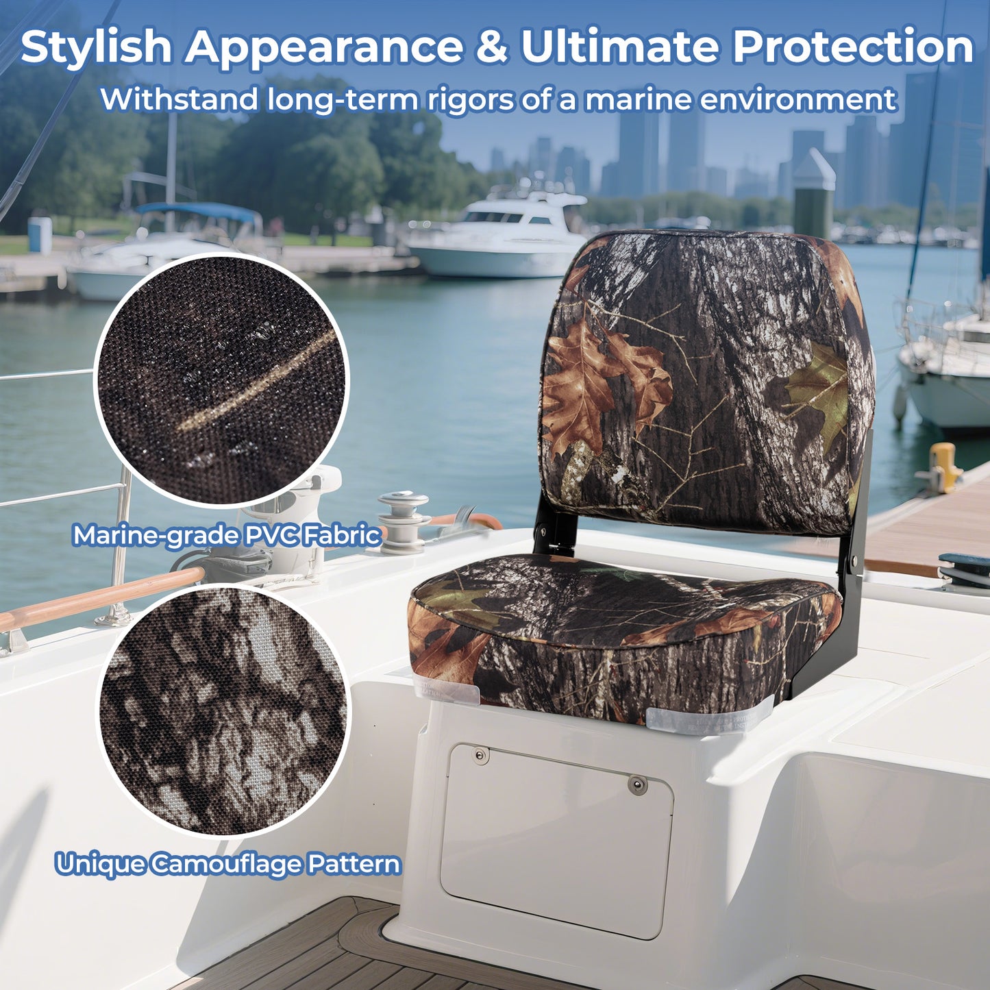 Folding Boat Seats 2-Pack Low Back Waterproof Marine Chairs