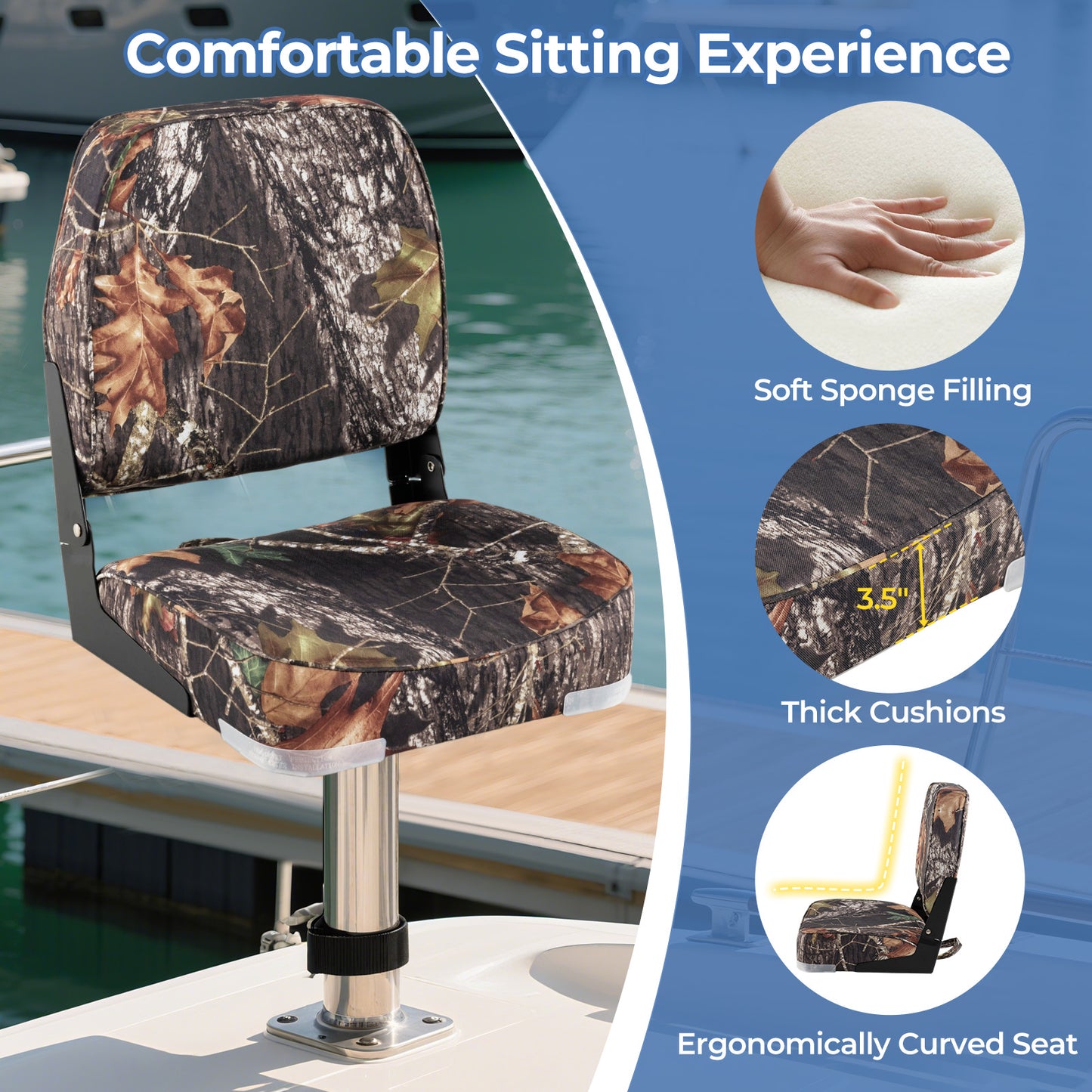 Folding Boat Seats 2-Pack Low Back Waterproof Marine Chairs