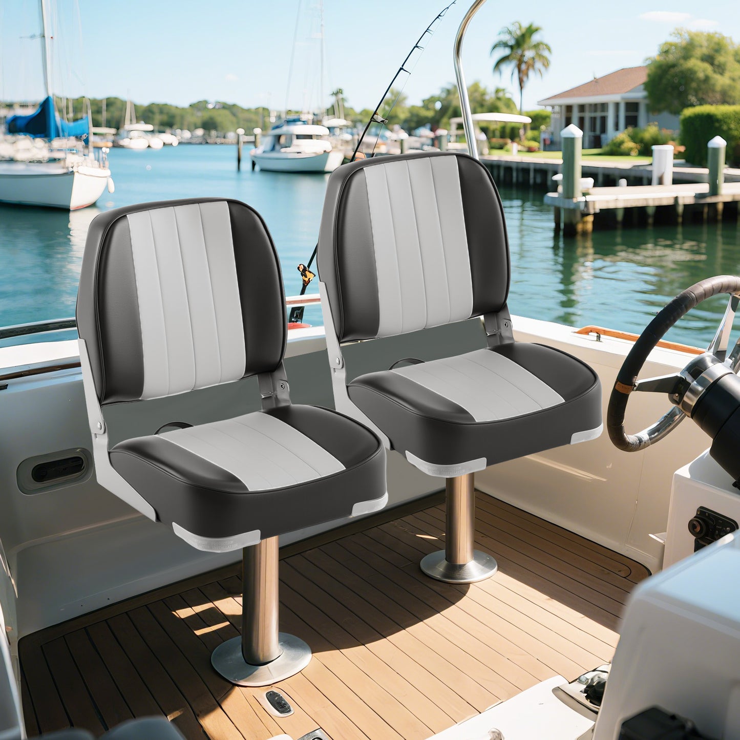Folding Boat Seats 2-Pack Low Back Waterproof Marine Chairs
