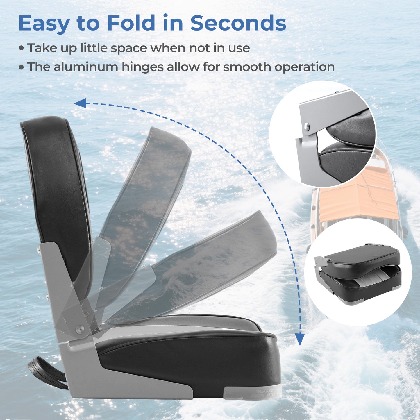 Folding Boat Seats 2-Pack Low Back Waterproof Marine Chairs