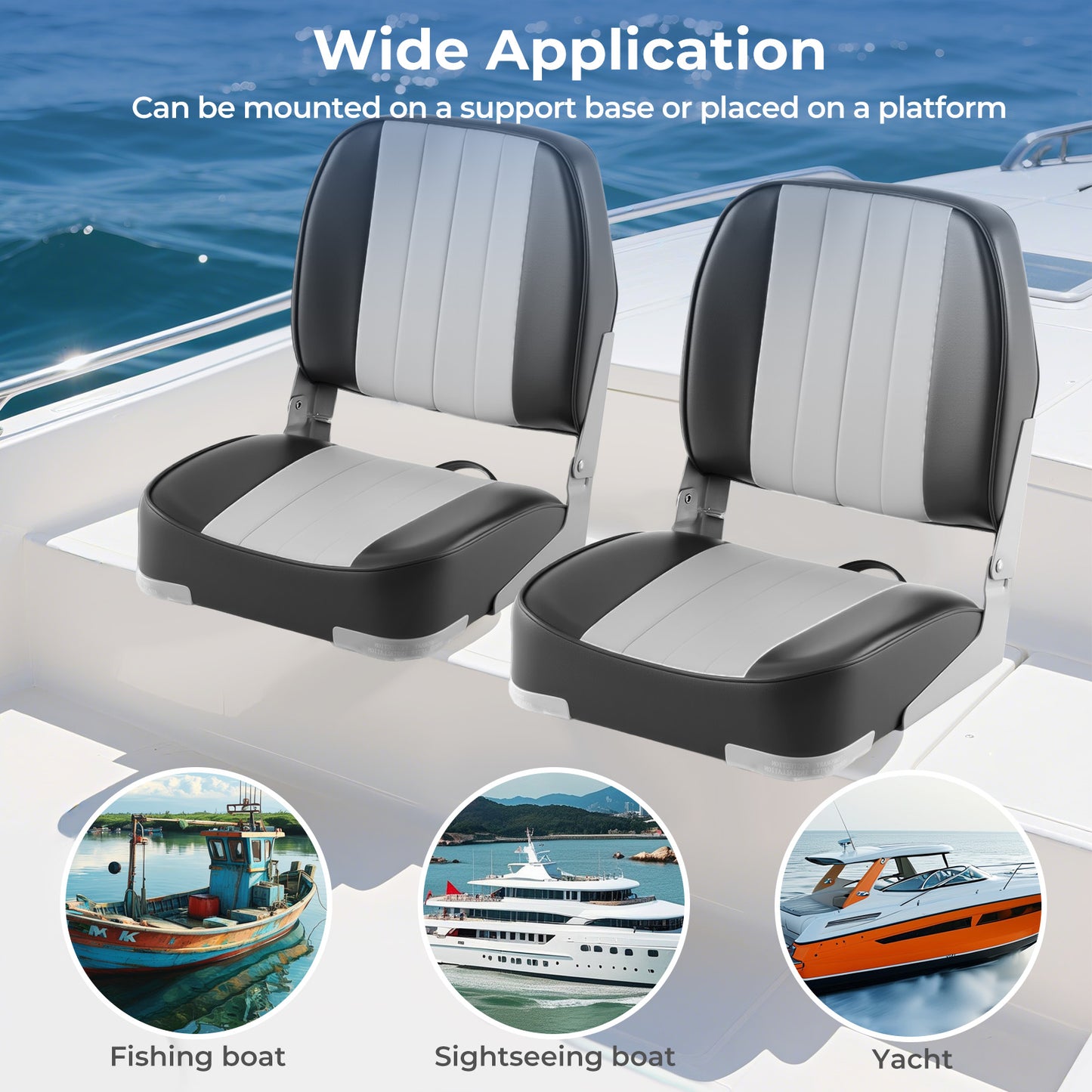 Folding Boat Seats 2-Pack Low Back Waterproof Marine Chairs