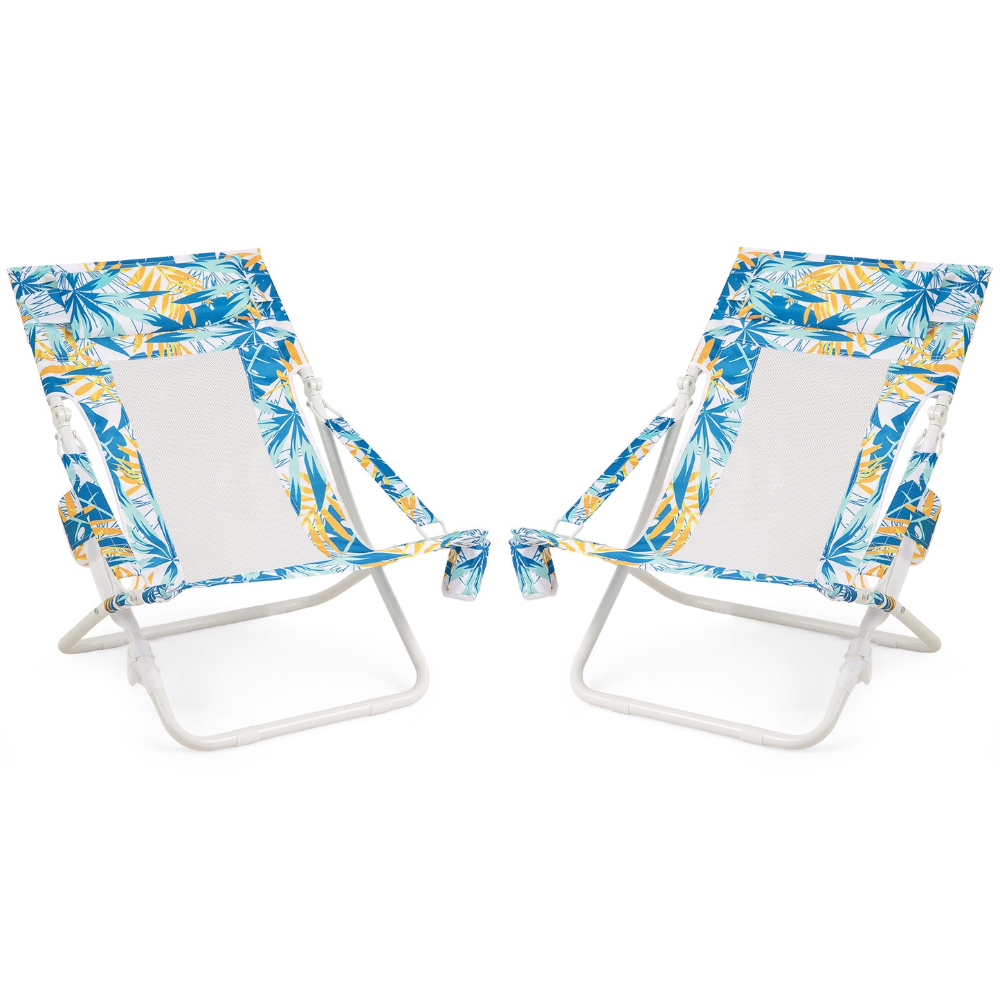 Folding Low Beach Chair Set of 2 with Padded Headrest