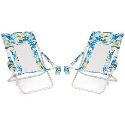 Folding Low Beach Chair Set of 2 with Padded Headrest
