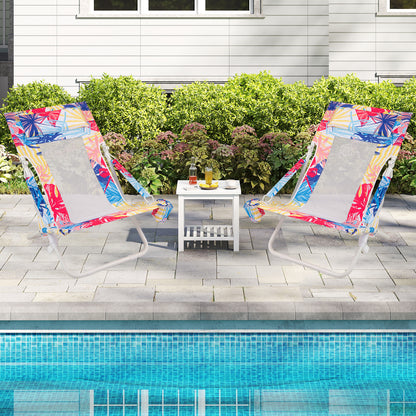Folding Low Beach Chair Set of 2 with Padded Headrest