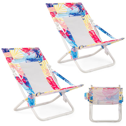 Folding Low Beach Chair Set of 2 with Padded Headrest