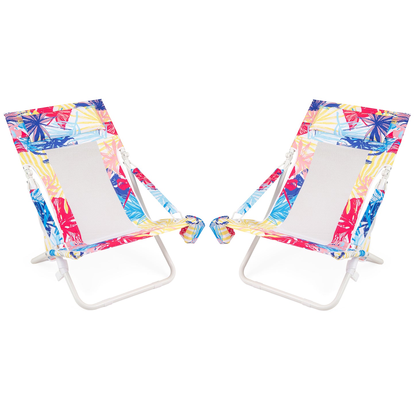 Folding Low Beach Chair Set of 2 with Padded Headrest