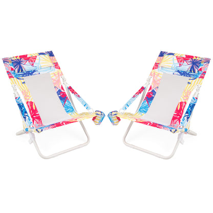 Folding Low Beach Chair Set of 2 with Padded Headrest