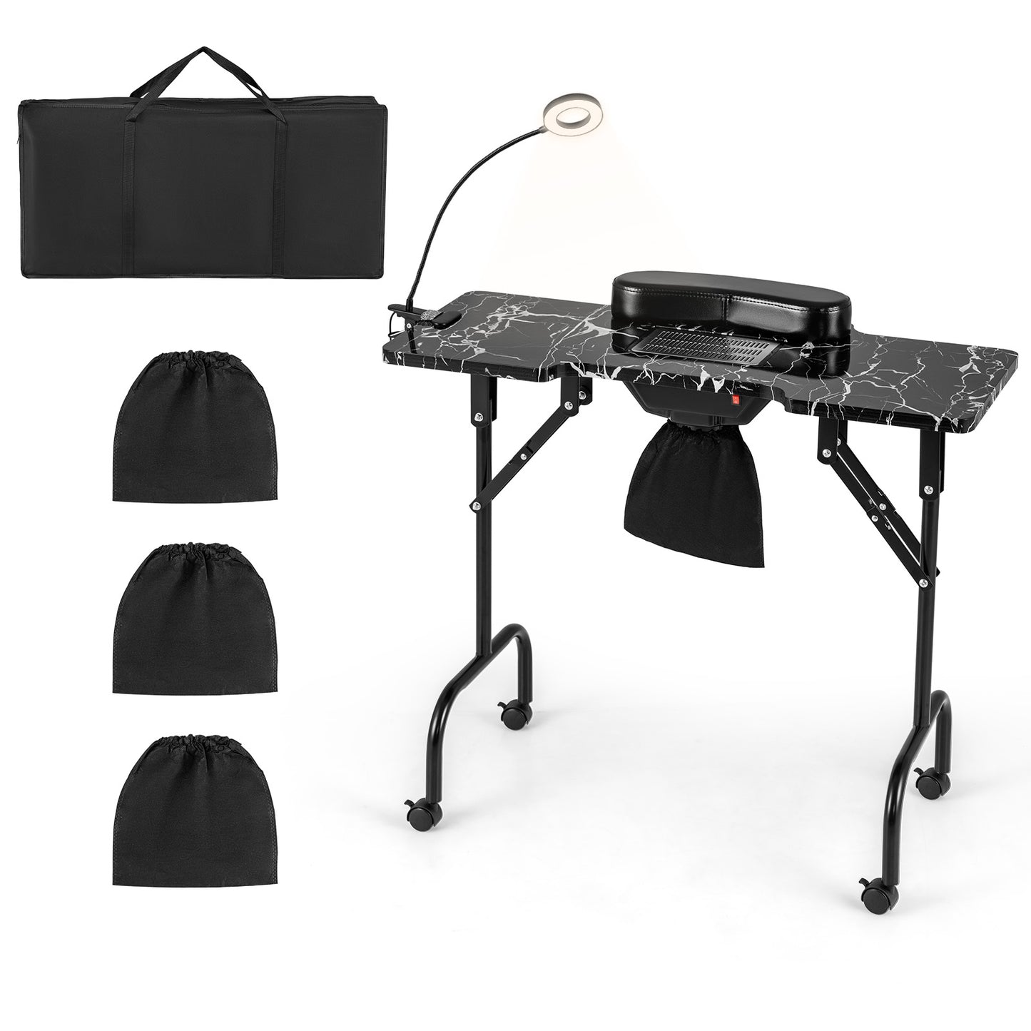 Folding Manicure Nail Table with Electric Dust Collector-Black