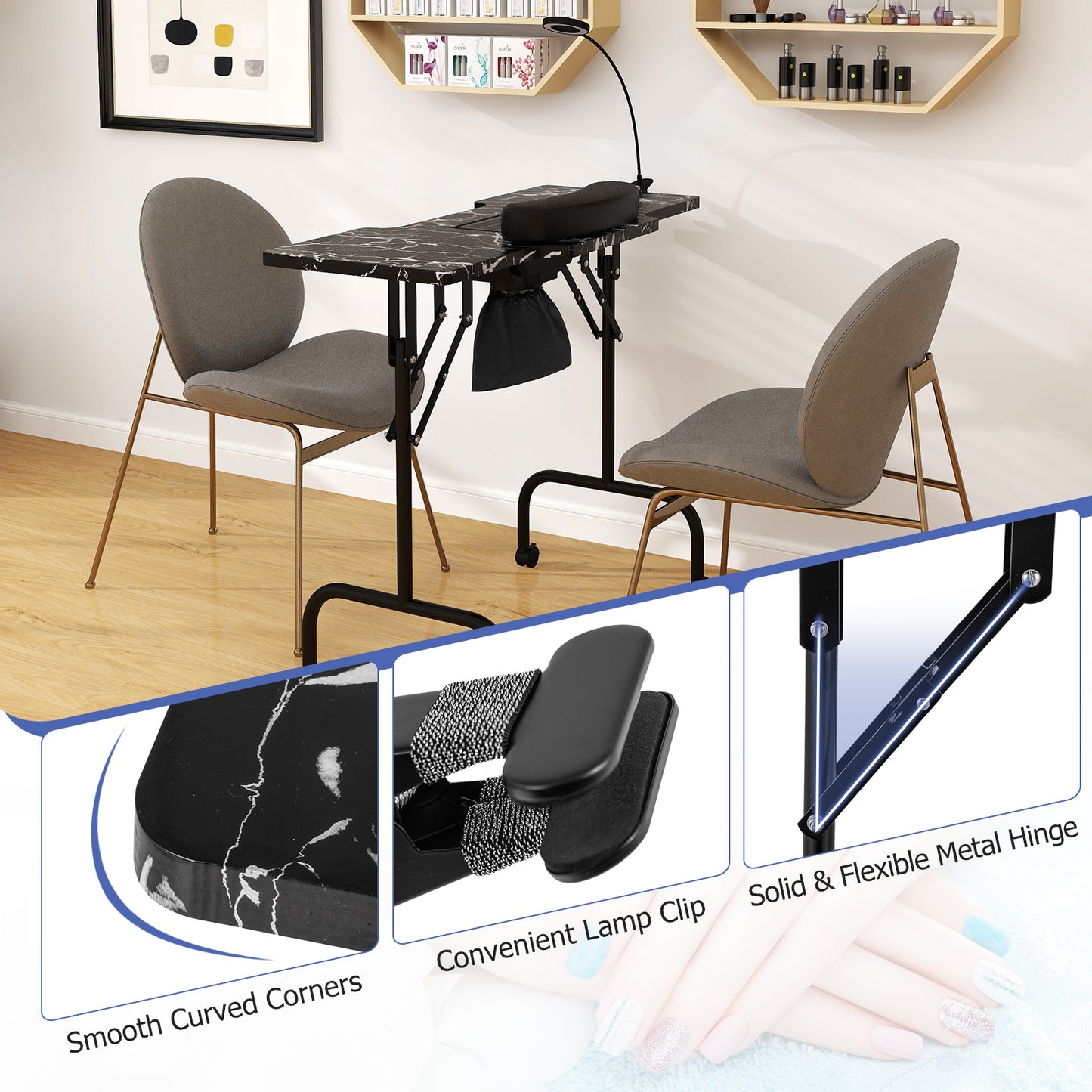 Folding Manicure Nail Table with Electric Dust Collector-Black