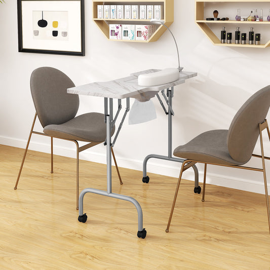 Folding Manicure Nail Table with Electric Dust Collector-White