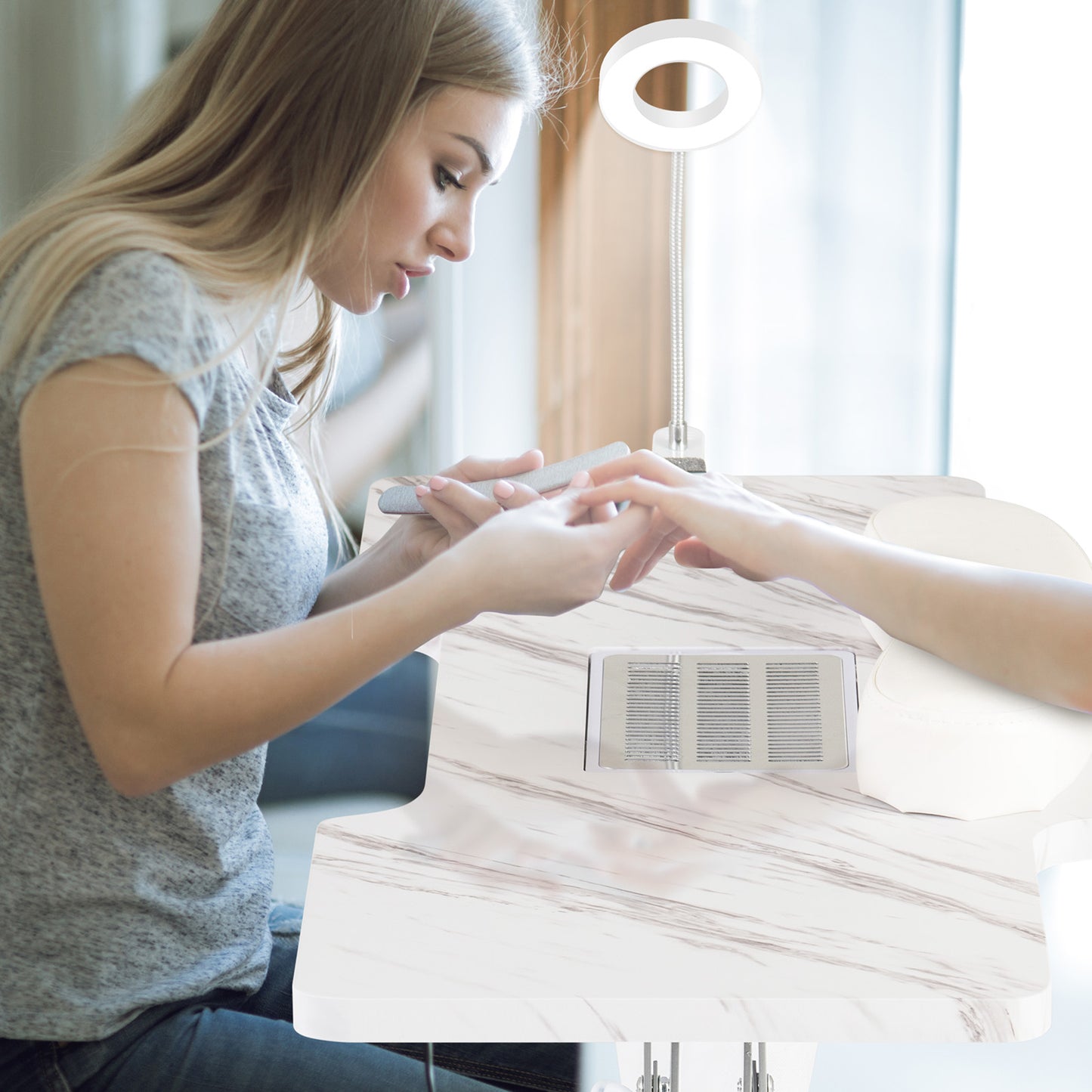 Folding Manicure Nail Table with Electric Dust Collector-White