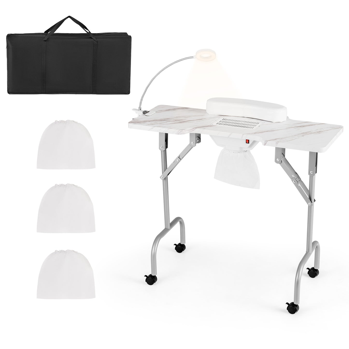 Folding Manicure Nail Table with Electric Dust Collector-White