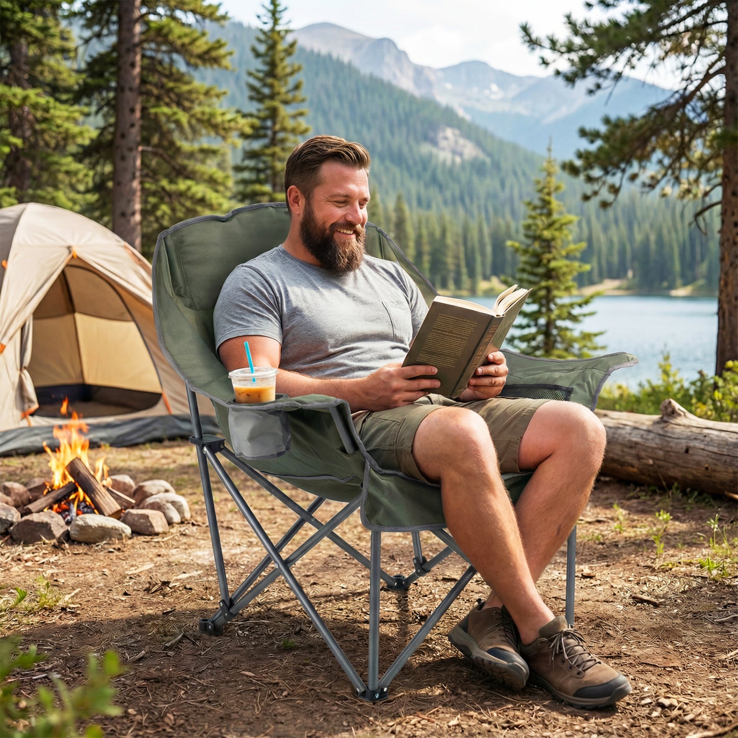 Oversized Folding Camping Chair with Cup Holder - 500 lbs