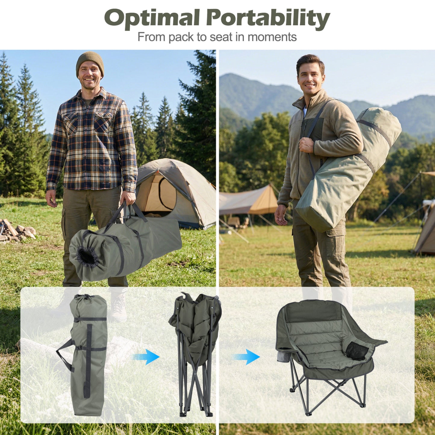 Oversized Folding Camping Chair with Cup Holder - 500 lbs